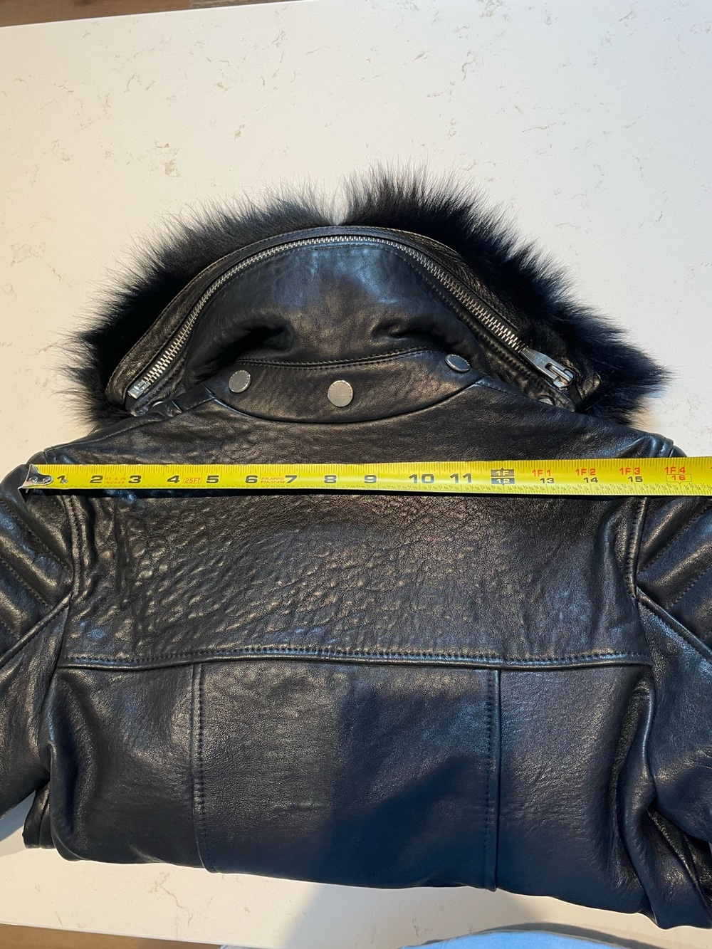 THE ARRIVALS Rainier Pebbled
Lamb Leather Jacket w/ Removable Fur Collar, XS - Picture 11 of 16